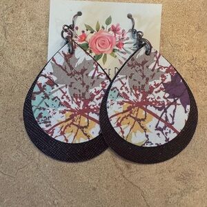 - Leaf print and leather earrings. Boutique by Averee Grace designs